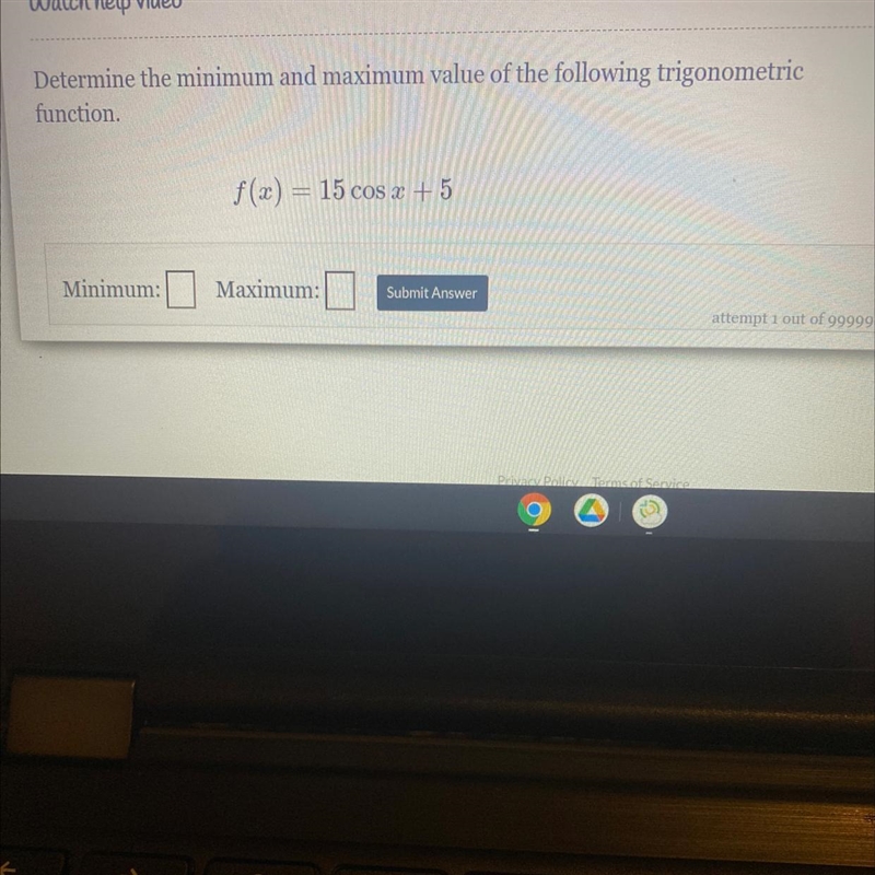 Determine the minimum and maximum value of the following trigonometric-example-1