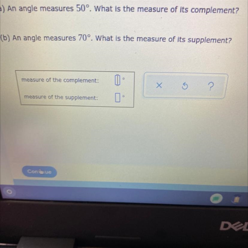 (a) An angle measures 50°. What is the measure of its complement?(b) An angle measures-example-1