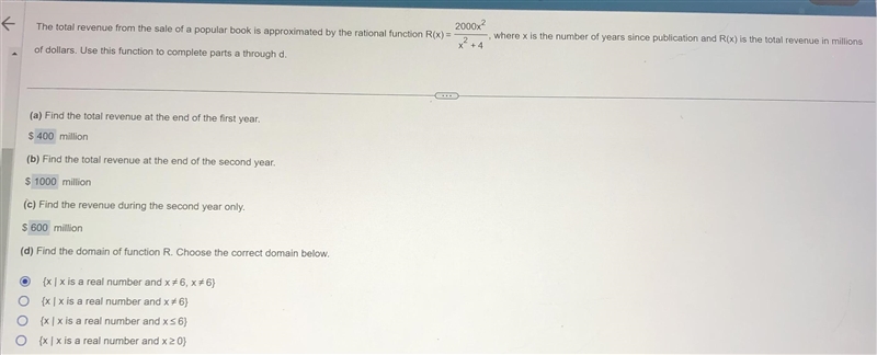 ​(d) Find the domain of function R. Choose the correct domain below.-example-1