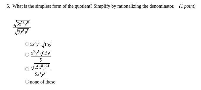 What is the simplest form of the quotient? Simplify by rationalizing the denominator-example-1