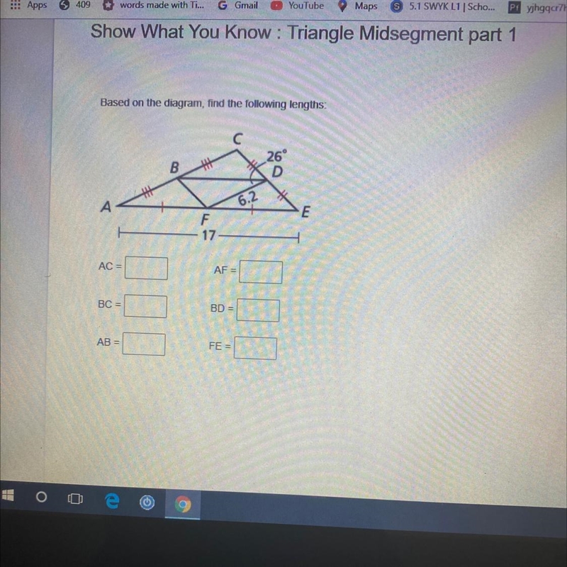 Based on the diagram, find the following lengthsAC =AFBC =BD =AB =FE-example-1