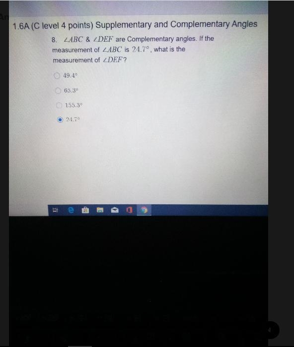 8. LABC & ZDEF are Complementary angles. If the measurement of ZABC is 24.7°, what-example-1