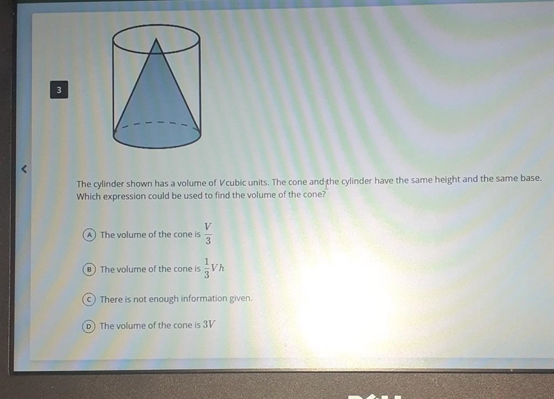 What expression could be used to find the volume of a cone-example-1