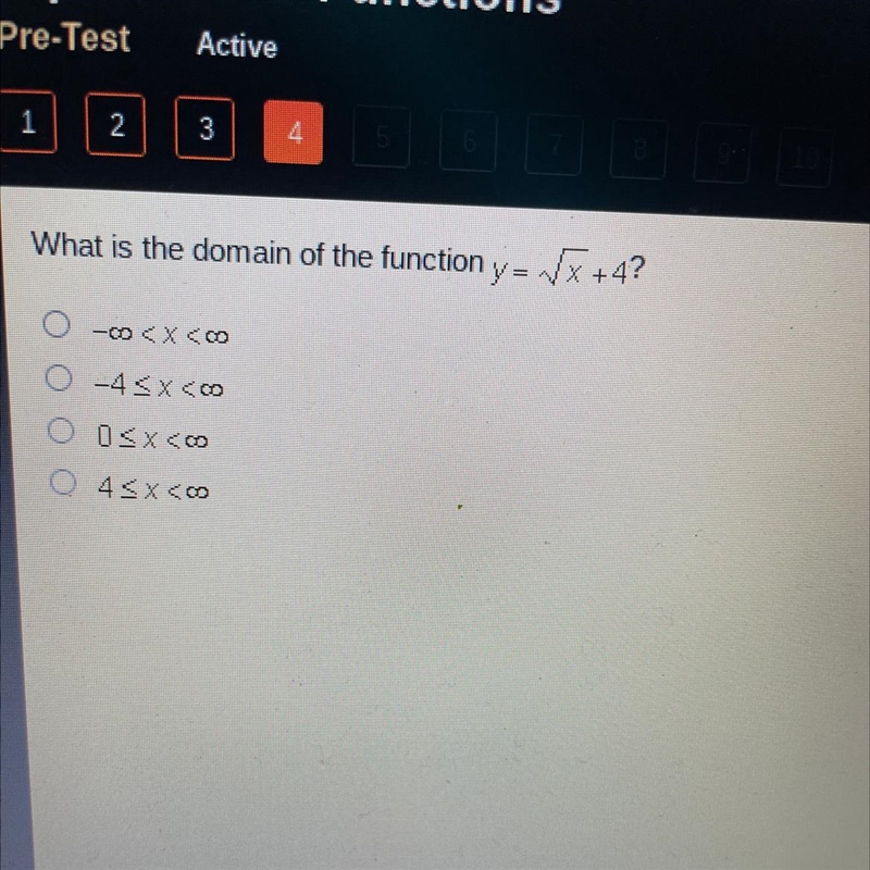 What is the domain of the function y= { +4? = 09.09 -45x4 O 04.40 45x49-example-1