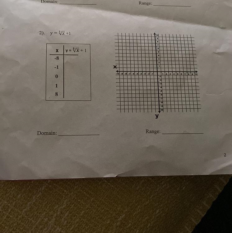 I need to find the domain and range and fill out the t chart-example-1