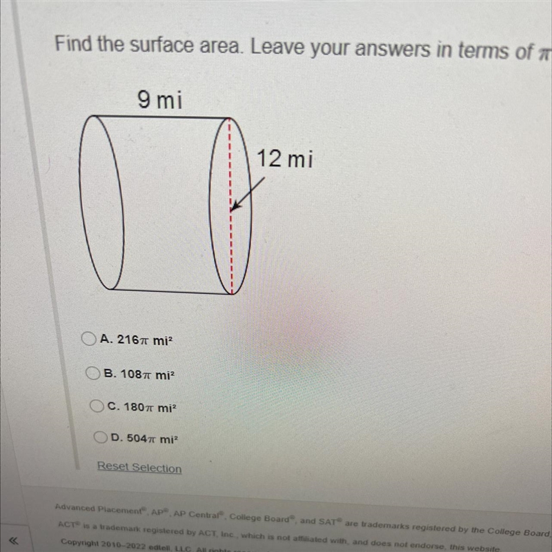 Find the surface area. Leave your answers in terms of T.9 mi-example-1