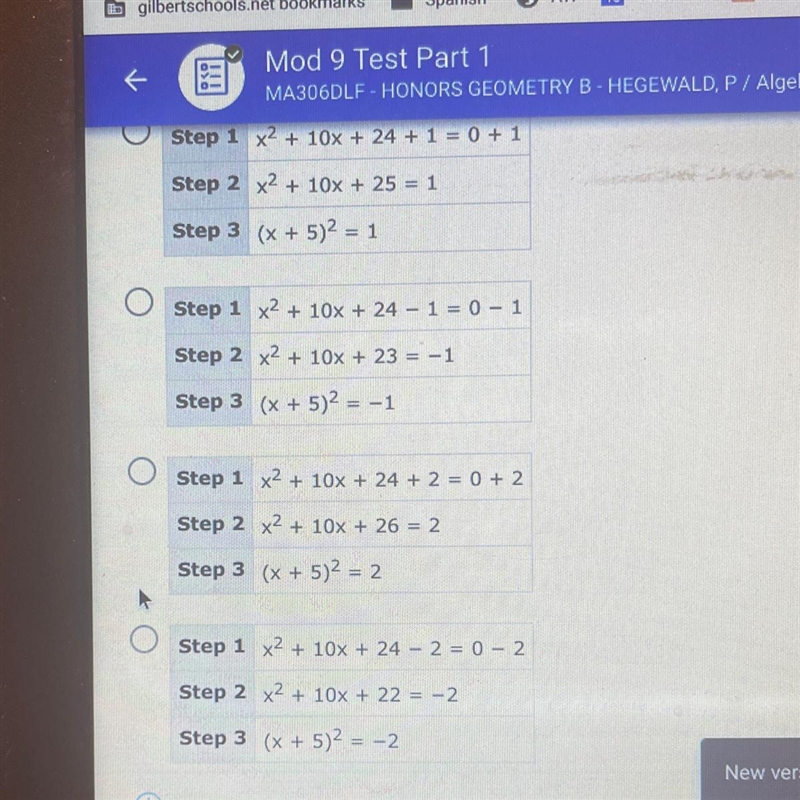 2. (09.02 MC)Which of the following tables shows the correct steps to transform x-example-1