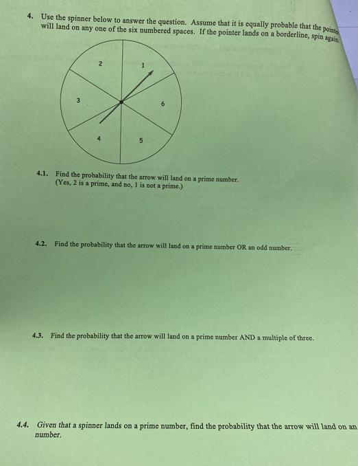 probability experiment4.4 Given that a spinner lands on a prime number, find the probability-example-1