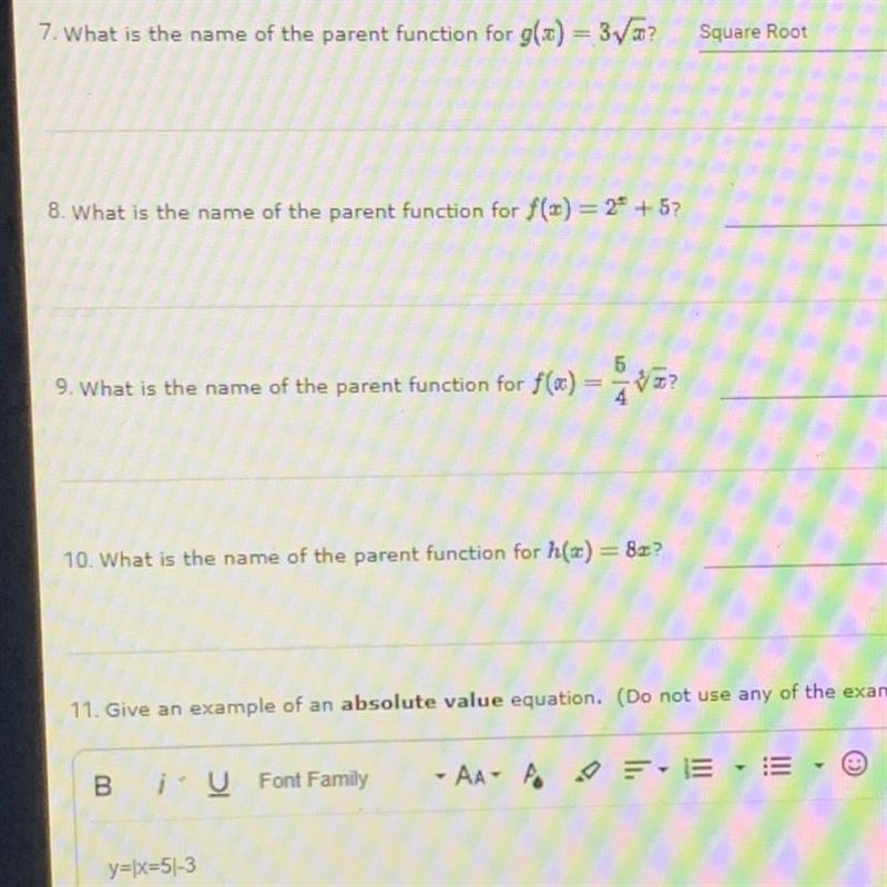 i need 8-10 answered please the options are linear logarithmic quadratic cube root-example-1