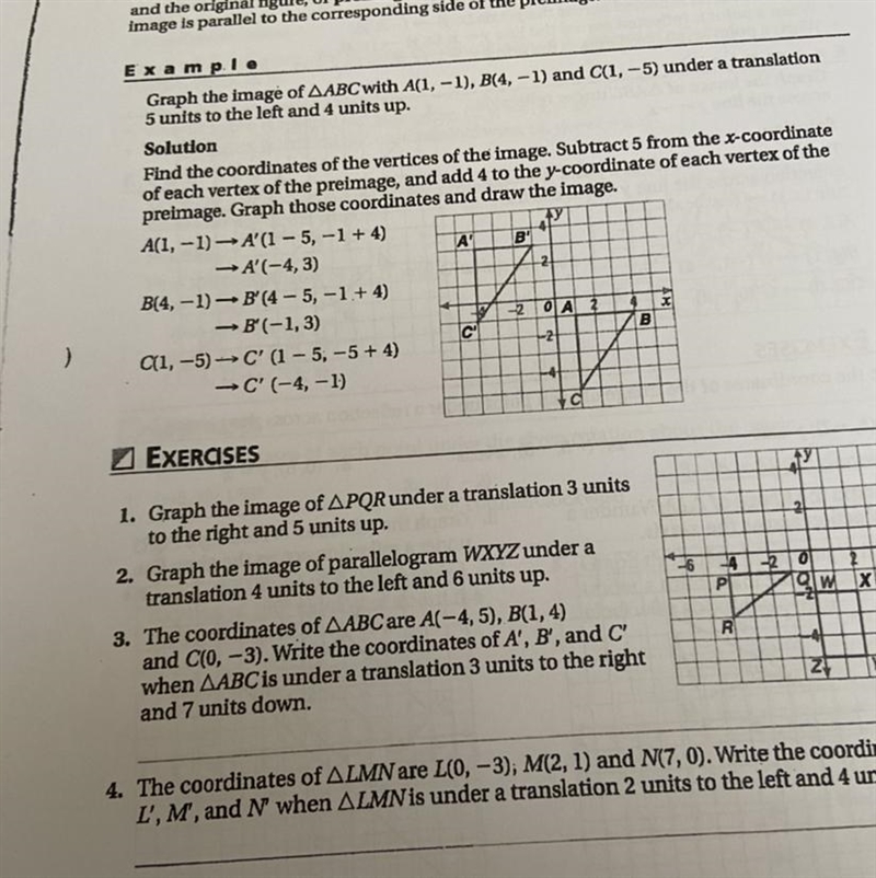 2. Graph the image of Parallelogram WXYZ under a translation 4 units to the left and-example-1