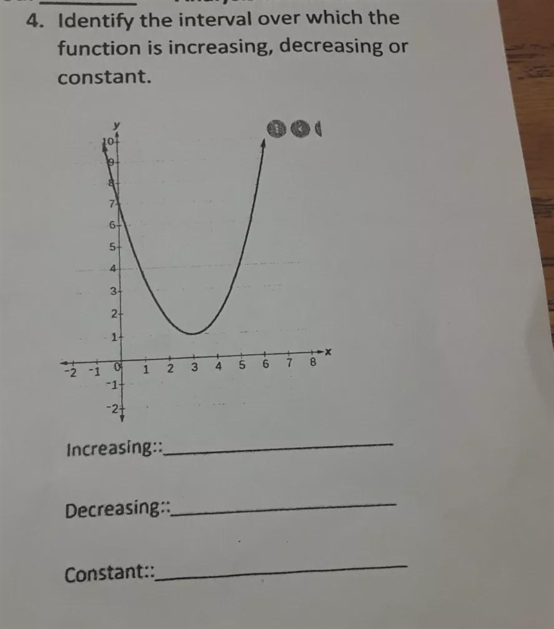 Identify the interval over which the function is increasing, decreasing or constant-example-1