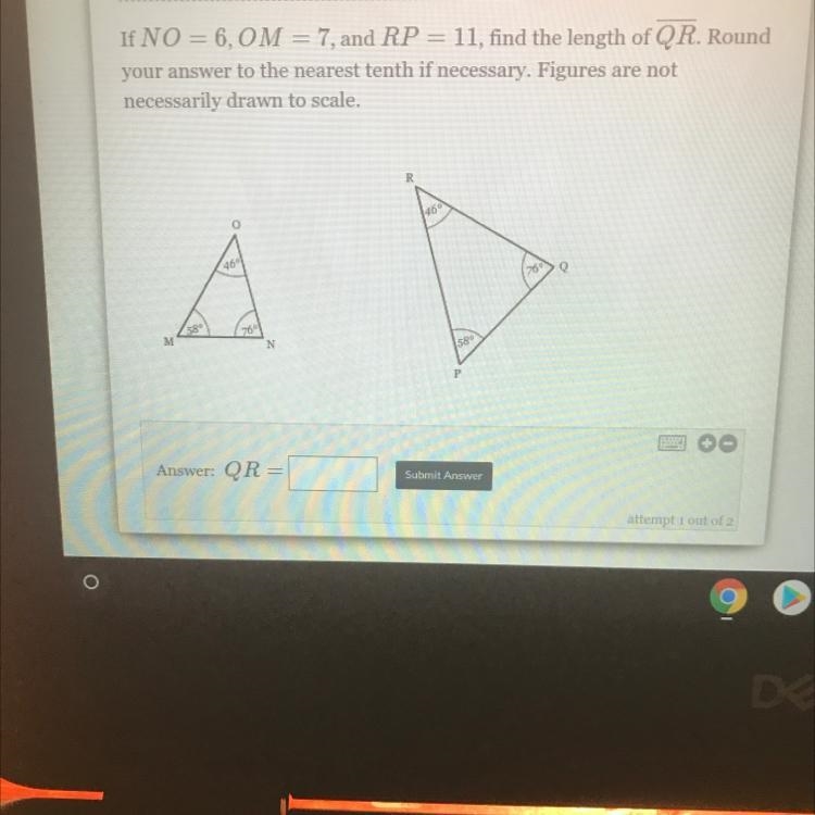 Find the length of QR. round to the nearest tenth.-example-1