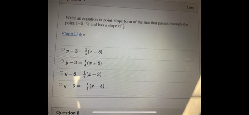 Write an equation in the point-slope form of the line that passes through the point-example-1