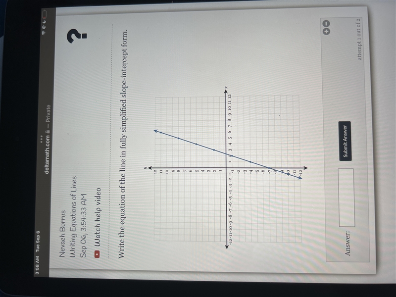 Write the equation of the line in fully simplified slope-intercept form-example-1