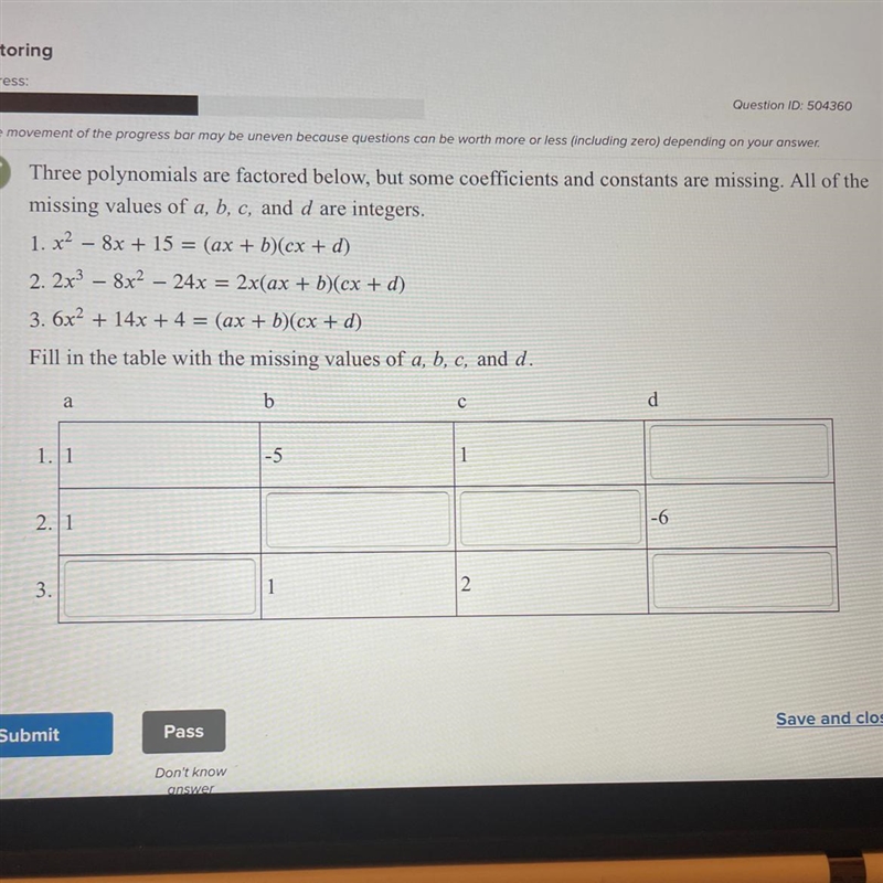 Fill in the table with the missing values of a, b, c, and d.-example-1