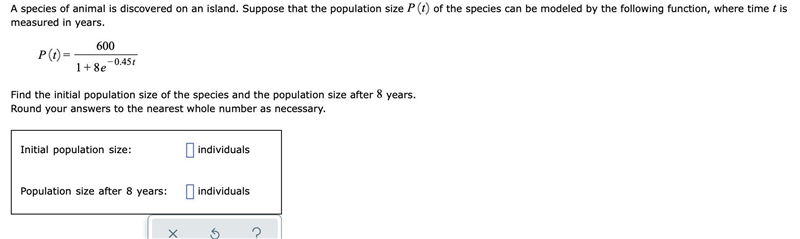 A species of animal is discovered on an island. Suppose that the population size Pt-example-1