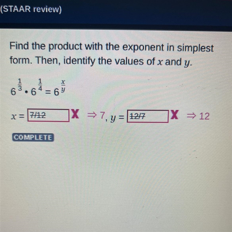 Find the product with the exponent in simplest form. Then, identify the values of-example-1