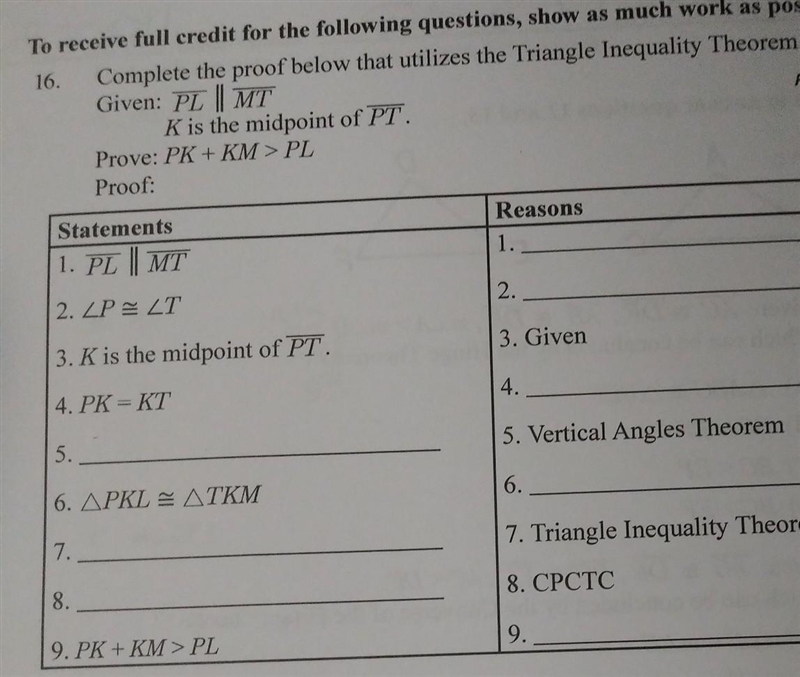 Complete the proof below that utilizes the Triangle Inequality Theorom.-example-1