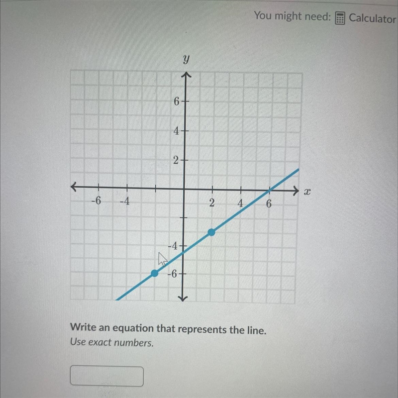 Write an equation that represents the line. Use exact numbers. please help and i cant-example-1