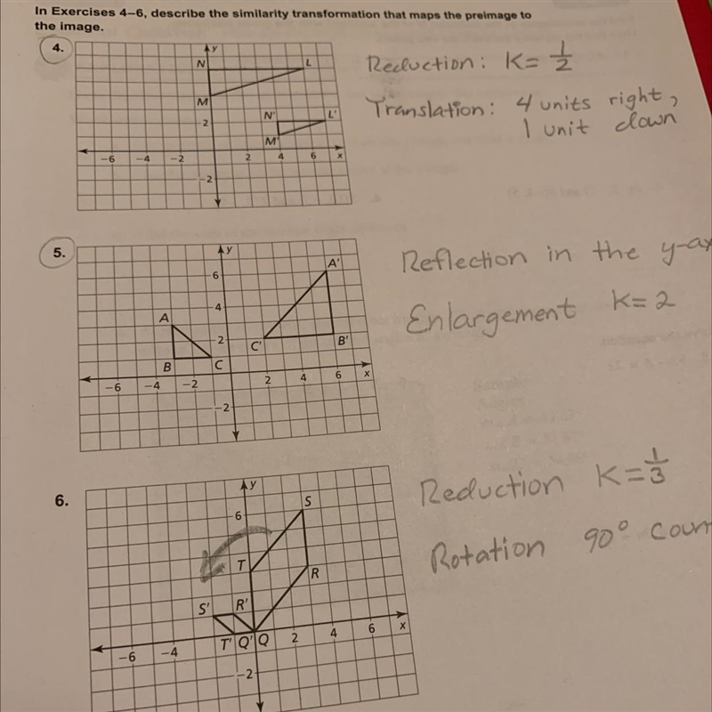 Describe the similarity transformation that maps the preimage to the image. I need-example-1