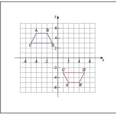 . Describe a set of transformations that would map the blue trapezoid ABCD onto the-example-1