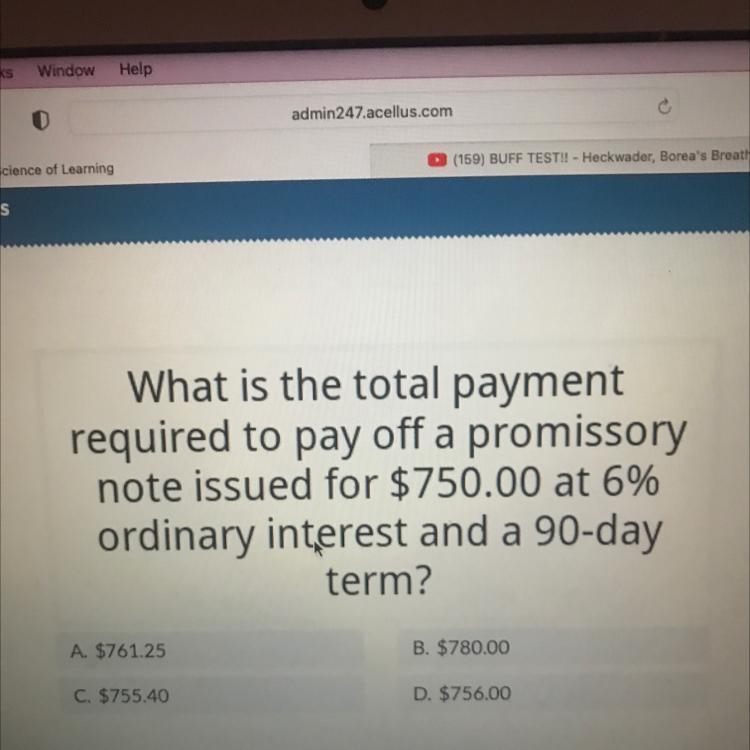 What is the total paymentrequired to pay off a promissorynote issued for $750.00 at-example-1