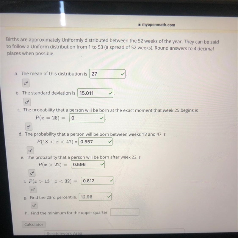 I need help finding the minimum for the upper quarter on part H ?-example-1