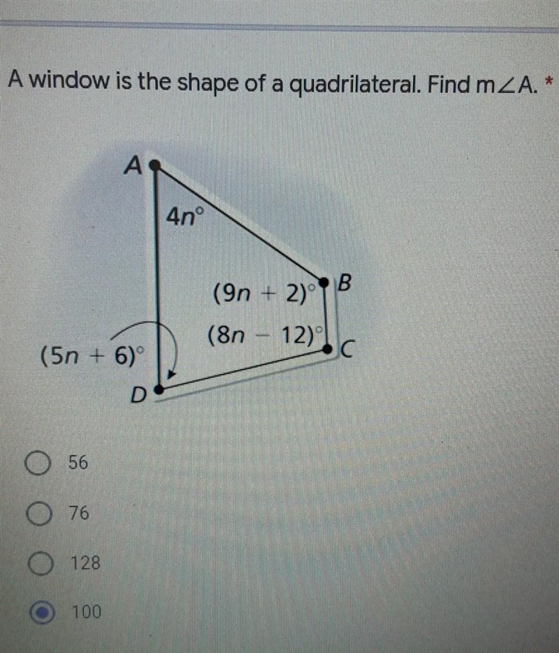 What is the answer is it 56, 76, 128, or 100-example-1