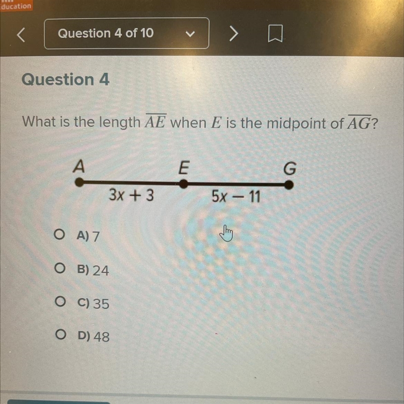 What is the length of AE when E is the midpoint of AG-example-1