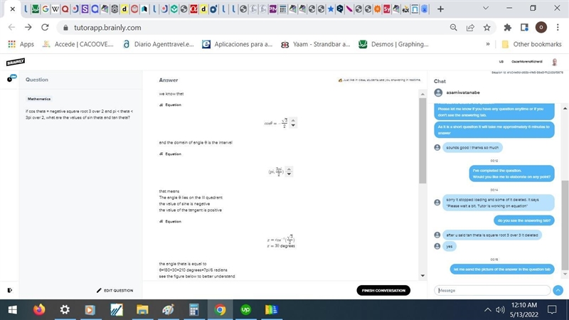 if cos theta = negative square root 3 over 2 and pi < theta < 3pi over 2, what-example-1