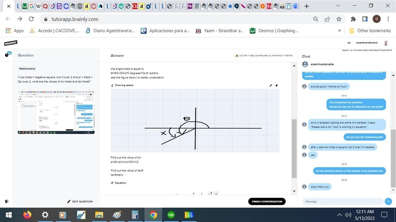 if cos theta = negative square root 3 over 2 and pi < theta < 3pi over 2, what-example-2