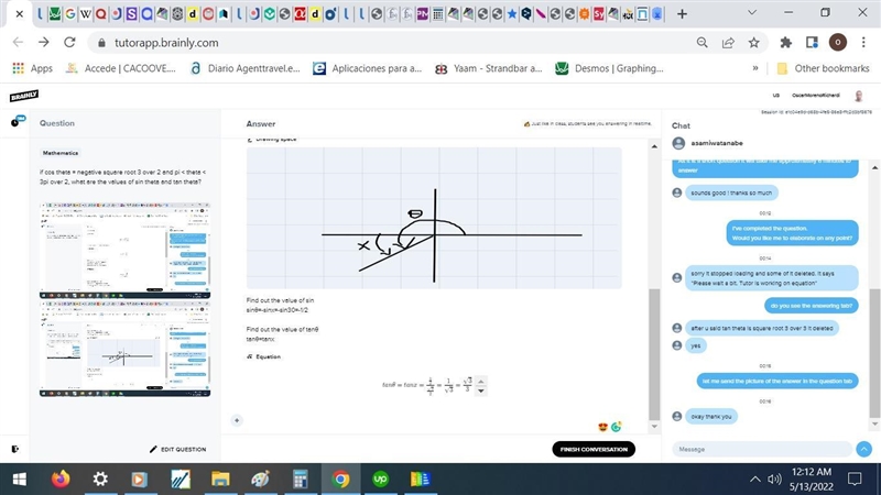 if cos theta = negative square root 3 over 2 and pi < theta < 3pi over 2, what-example-3