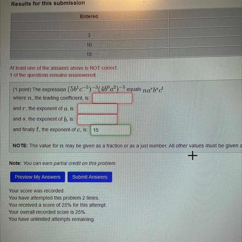 (1 point) The expression where n, the leading coefficient, is: and r, the exponent-example-1