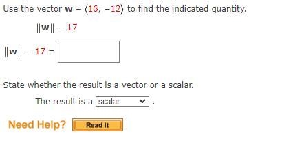 Use the vector w = 16, −12 to find the indicated quantity-example-1