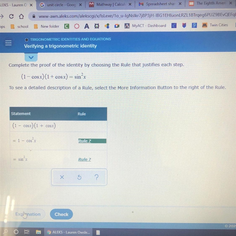 Complete the proof of the identity by choosing the rule that justifies each step.(1-cosx-example-1