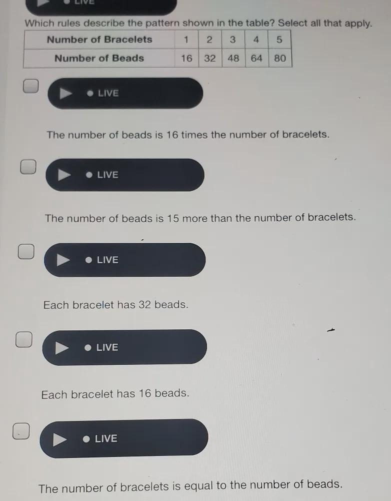 which rules describe the pattern shown in the table? Select all that apply.Number-example-1