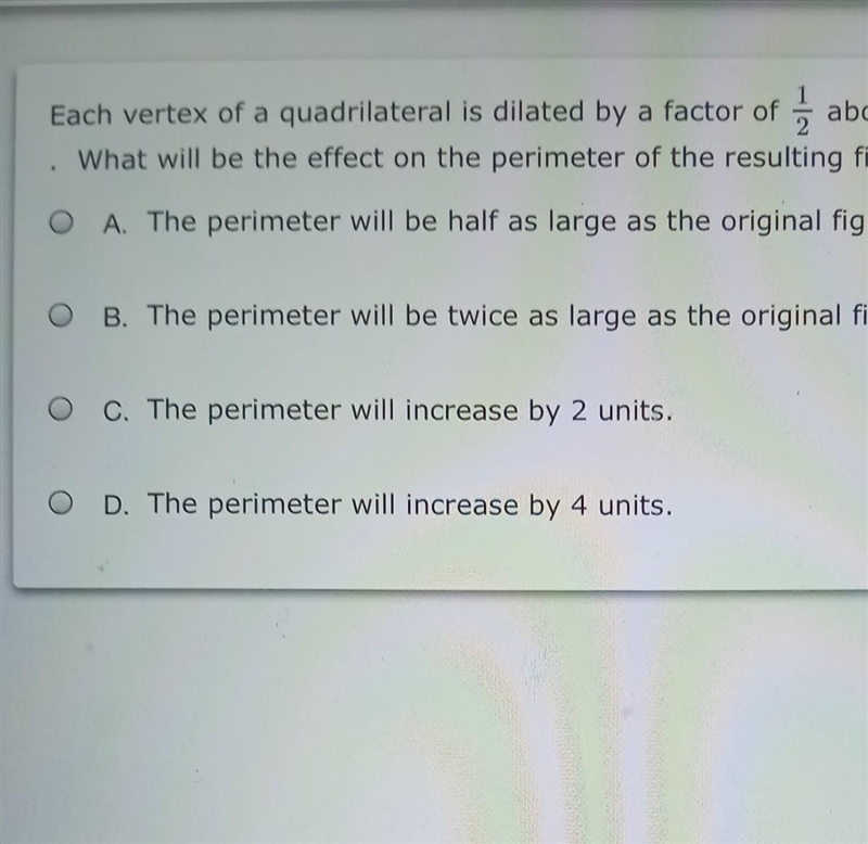 Each vertex of a quadrilateral is dilated by a factor of 1/2 about the point P (-3,7). What-example-1