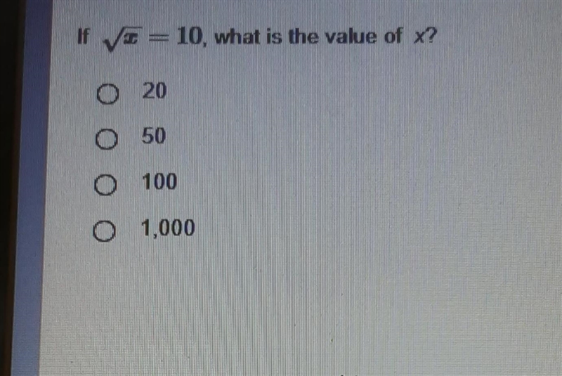 If I = 10, what is the value of x? o20 ооо о 100 o1,000-example-1