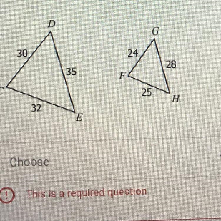 Select the statement that accurately describes the following pair oftriangles.-example-1