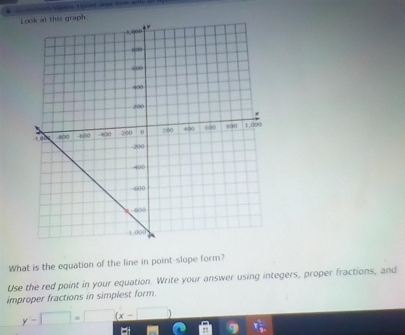 Look at the graphWhat is the equation of the line in point-slope form?Use the red-example-1