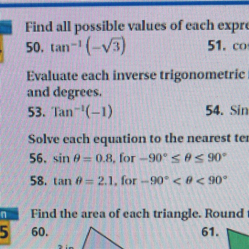 Need help for 56 it says solve equation to the nearest tenth use the given restrictions-example-1