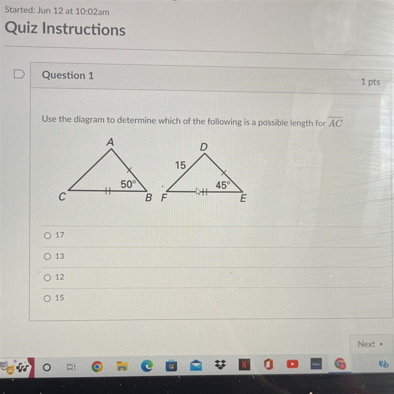 Use the diagram to determine which of the following is a possible length for ACa. 17b-example-1