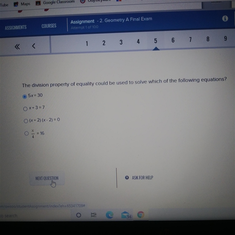 The division property of equality could be used to solve which of the following equations-example-1