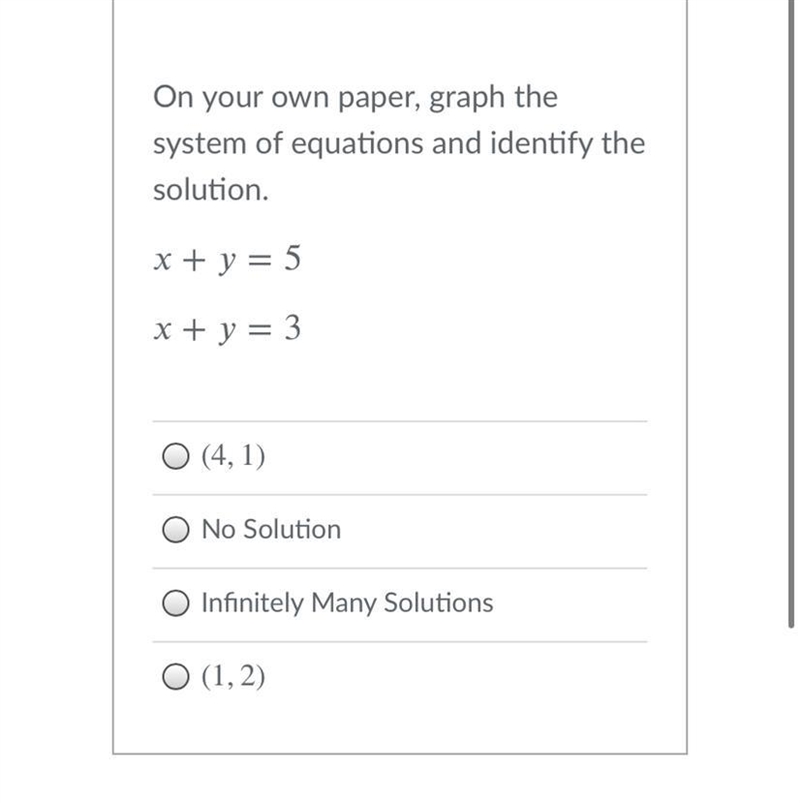 On your own paper, graph the system of equations and identify the solution.+=5+=3-example-1