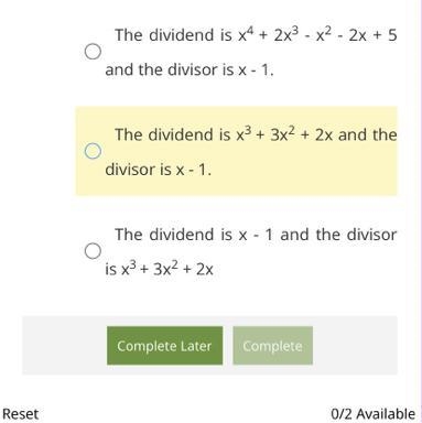 Identify the dividend and the divisor of the rational expression, (x^4 + 2x^3 − x-example-1