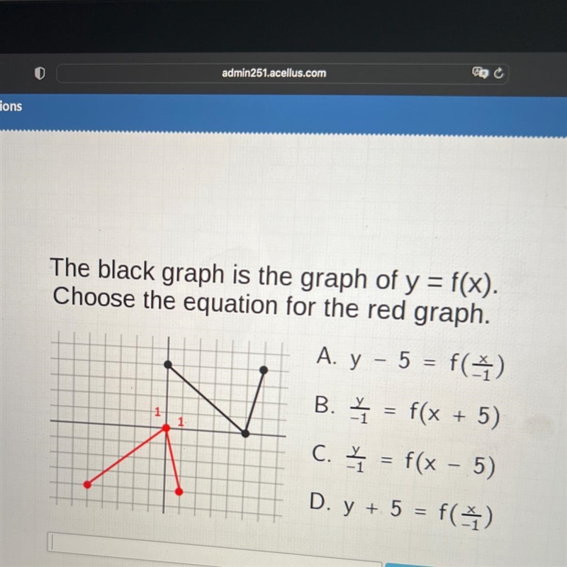 The black graph is the graph of y = f(x).Choose the equation for the red graph.A. y-example-1