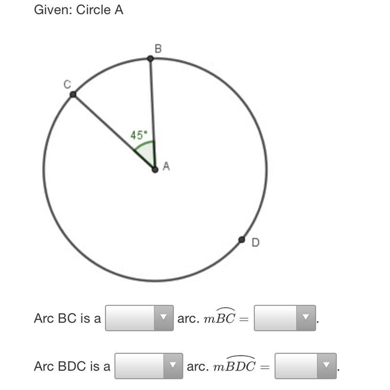 Given: Circle AB45ADArc BC is aarc. mBC=Arc BDO is aarc. mBDC-example-1