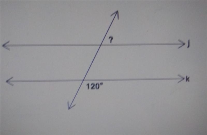 Given that j is parallel to k. What is the measure of the missing angle?-example-1