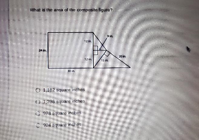 What is the area of the composite figure? 9 in. 12 in. 24 in 20 in 12 in 15 in 30 in-example-1