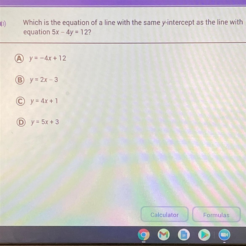 Which is the equation of a line with the same y-intercept as the line withequation-example-1